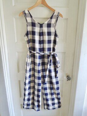 Altar Houseline Blue & White Midnight Gingham Tie-Waist Jumpsuit S